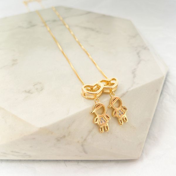 Colar Filhos Coração Folheado em Ouro 18k