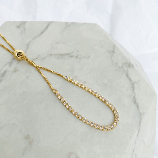 Pulseira Riviera Cristal Regulável Folheado em Ouro 18k
