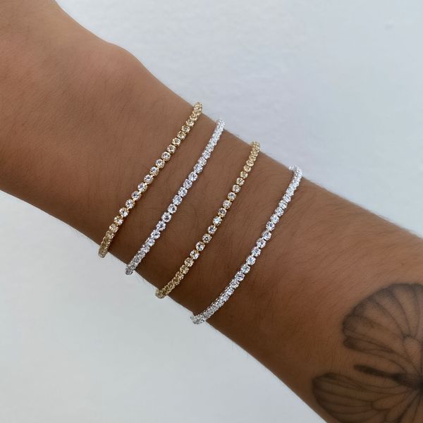 Pulseira Riviera Cristal Regulável Folheado em Ouro 18k
