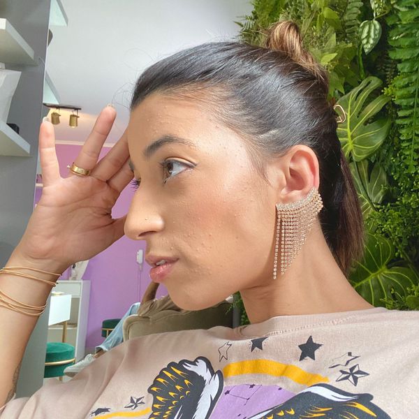 Brinco Ear Cuff Franja Cristal Folheado em Ouro 18k