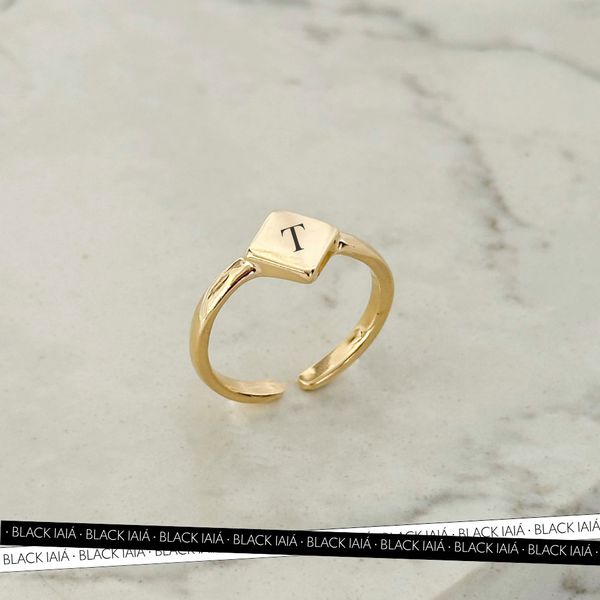 Anel Personalizável Losango Regulável Banhado a Ouro 18k