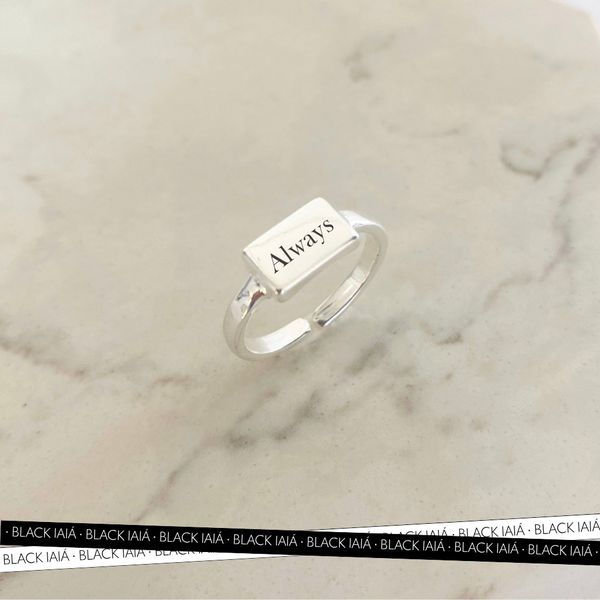 Anel Personalizável Retangular Regulável Banhado a Prata 925