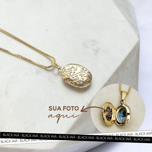 Colar Relicário Flower com Foto Banhado a Ouro 18k
