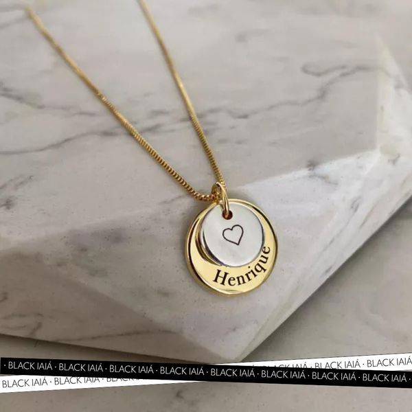 Colar Medalha Personalizada Dupla Folheado em Ouro 18k e Prata 925