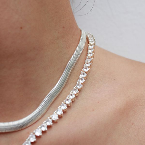 Colar Choker Malha Snake 6mm Folheado em Prata 925