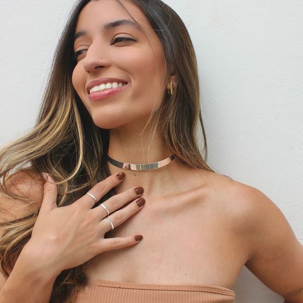 Colar Choker Aro Liso Larga Folheado em Prata 925