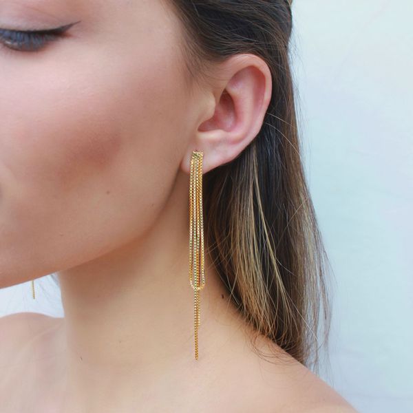 Brinco Fio Duplo Folheado em Ouro 18k