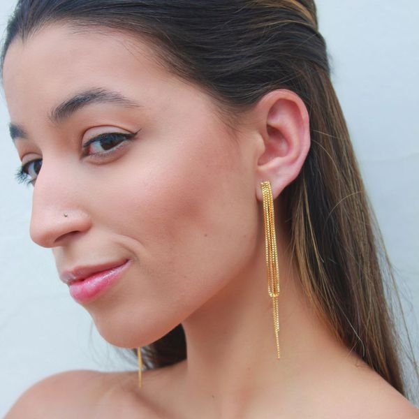 Brinco Fio Duplo Folheado em Ouro 18k