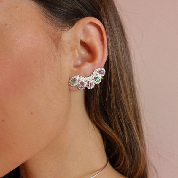 Brinco Ear Cuff Pedraria Livia Folheado em Prata 925