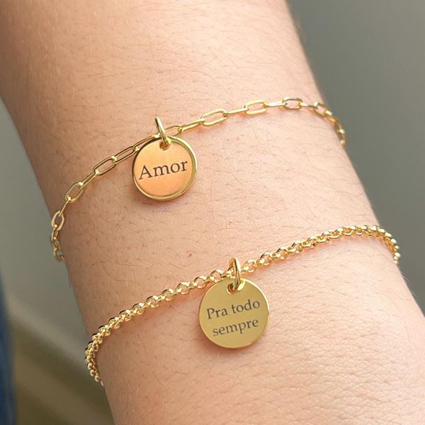 Kit 10 - 2 Pulseiras Medalha P Personalizadas Folheado em Ouro 18k