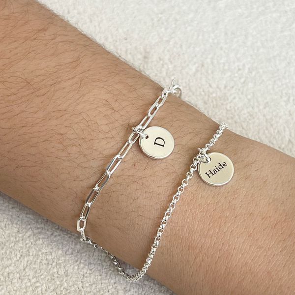 Kit 12 - 2 Pulseiras Medalha P Personalizadas - 1 Banho Ouro 18k E 1 Banho Prata 925 