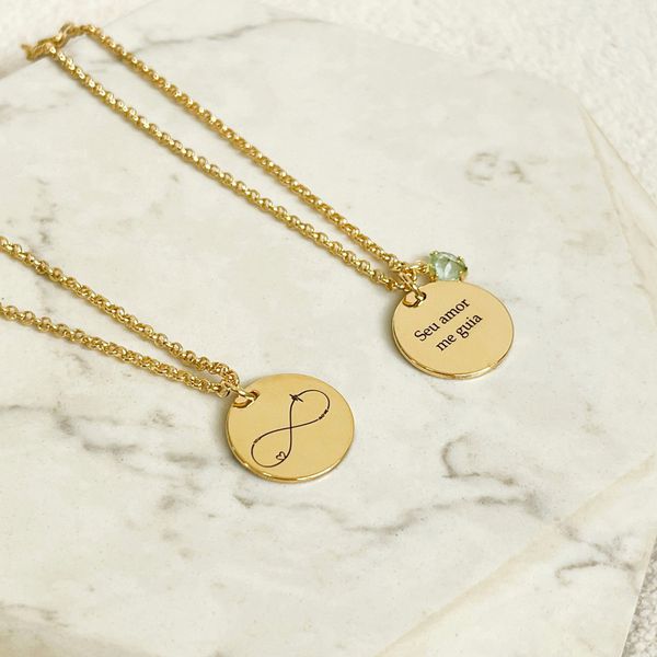 Kit 4 - 2 Pulseiras medalha M Personalizadas Folheado em Ouro 18k