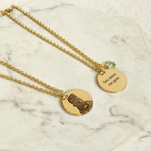 Kit 4 - 2 Pulseiras medalha M Personalizadas Folheado em Ouro 18k