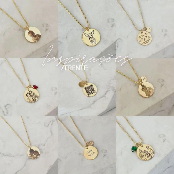 Kit 1 - 2 Colares medalha M Personalizadas Folheado em Ouro 18k