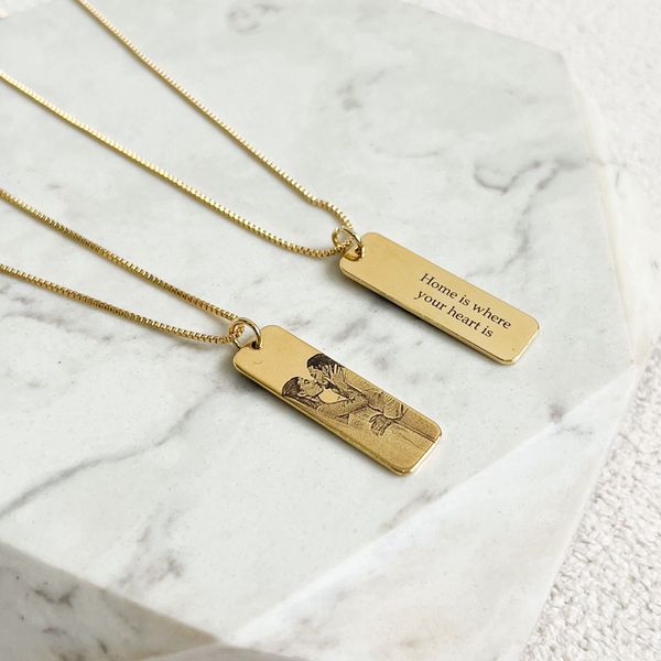 Kit 14 - 2 Colares Plaquinha M Personalizadas Folheado em Ouro 18k