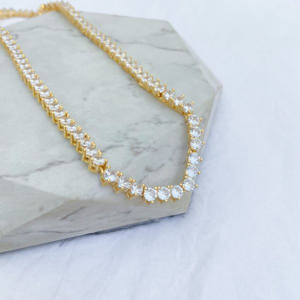 Colar Riviera Três Pontos Cristal 40cm Folheado em Ouro 18k