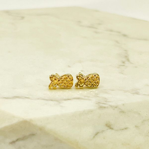 Brinco Abacaxi Folheado em Ouro 18k