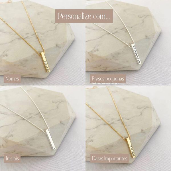 Colar Barrinha 3D Personalizada Banhado a Ouro 18k