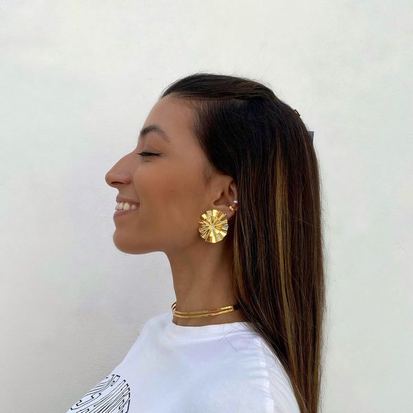 Brinco Chapa Dupla com Design Amassado Folheado em Ouro 18k