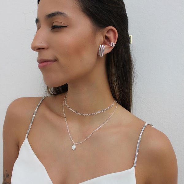 Colar Choker Corrente Corações Folheado em Prata 925