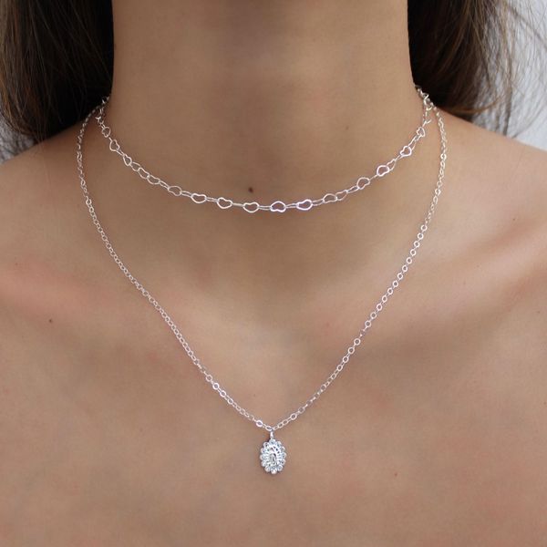 Colar Choker Corrente Corações Folheado em Prata 925