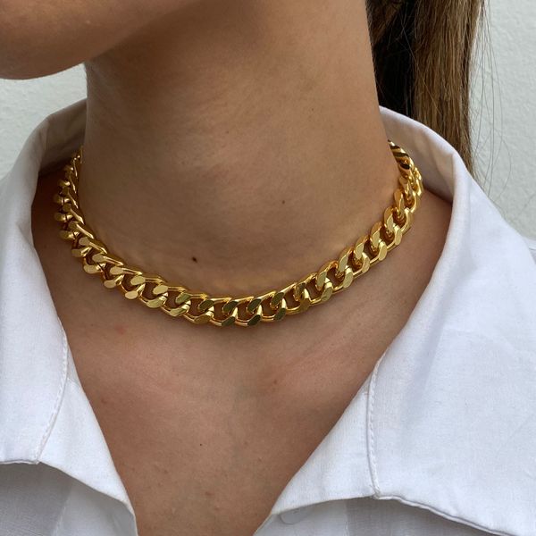 Colar Choker Elos Groumet Folheado em Ouro 18k