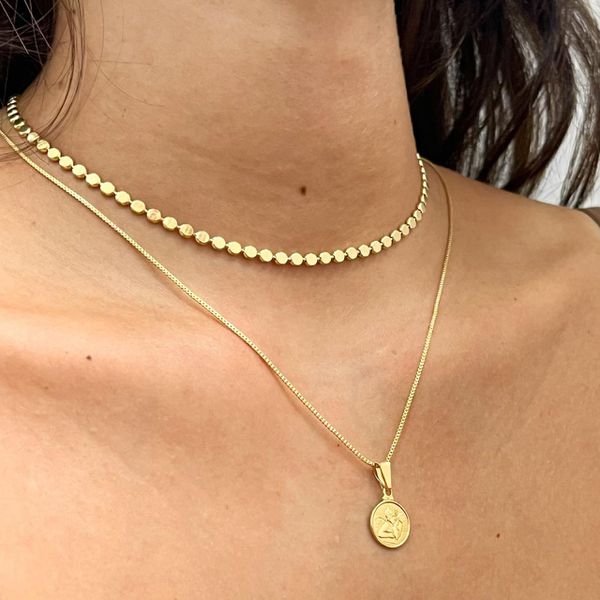 Colar Medalha Anjo da Guarda Folheado em Ouro 18k