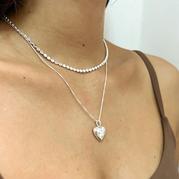Colar Coração Brilho Folheado em Prata 925