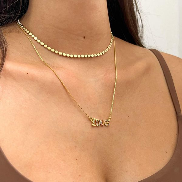Colar Love Cravejado Colorido Folheado em Ouro 18k