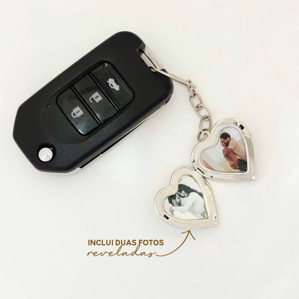 Chaveiro Relicário Coração Personalizado Aço Inoxidável