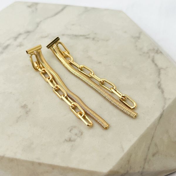 Brinco Corrente Duplo Banhado a Ouro 18k