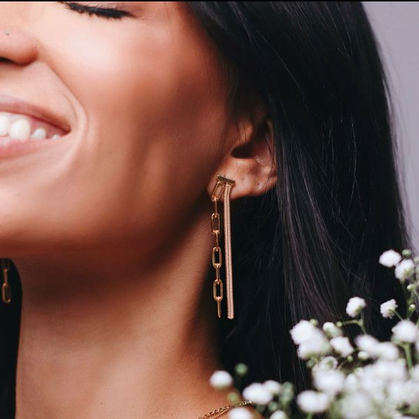Brinco Corrente Duplo Banhado a Ouro 18k