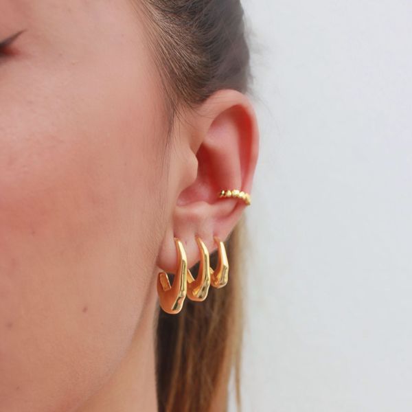 Brinco Argola Organica P;M;G Folheado em Ouro 18k