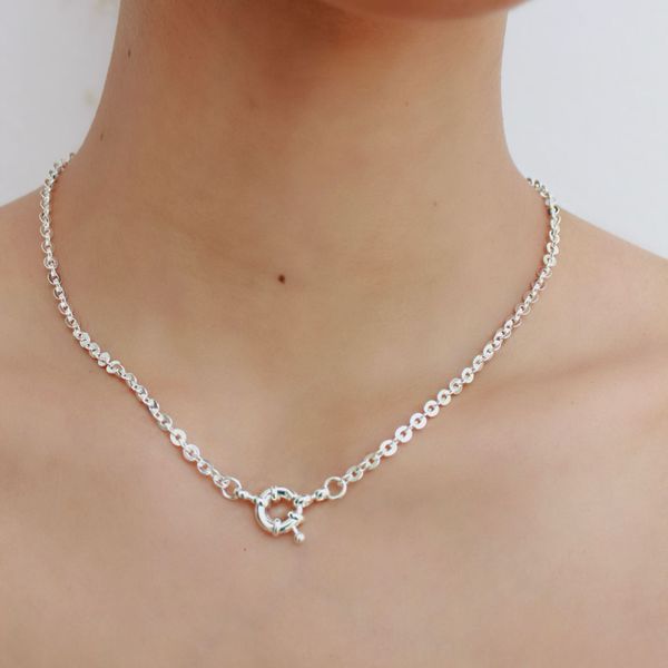 Colar Choker Elos Portugues Diamantado Folheado em Prata 925