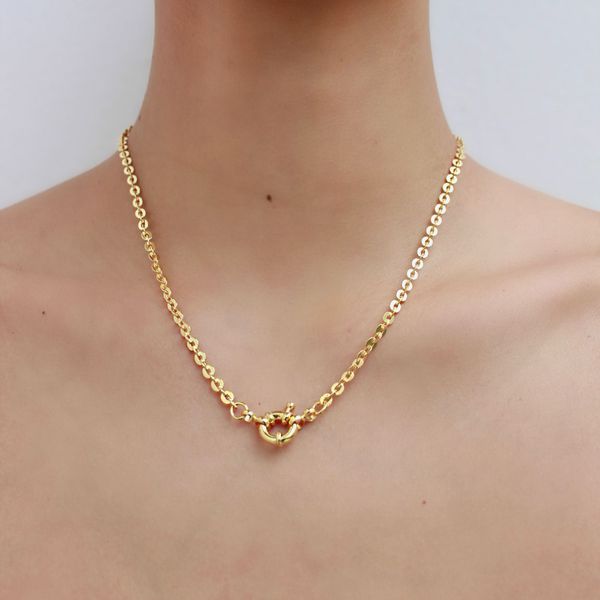 Colar Choker Elos Portugues Diamantado Folheado em Ouro 18k