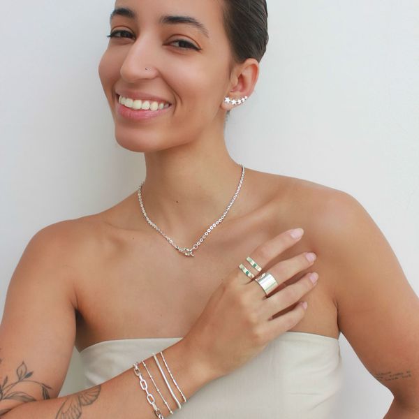 Colar Choker Elos Portugues Diamantado Folheado em Prata 925