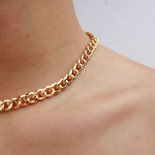 Colar Choker Elos Groumet Grosso Folheado em Ouro 18k