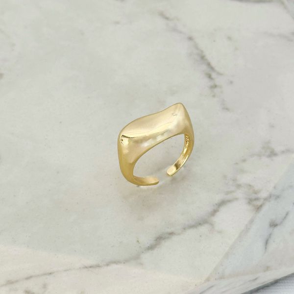 Anel Ying Yang Regulável Folheado a Ouro 18k