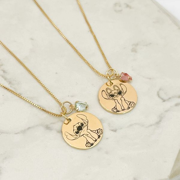 Kit 2 Colares Lilo & Stitch - Folheado em Ouro 18k