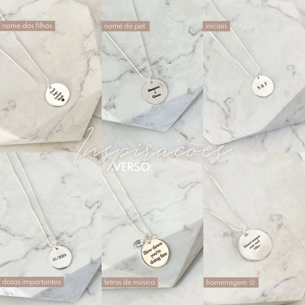 Colar Medalha M Personalizada Folheado em Prata 925