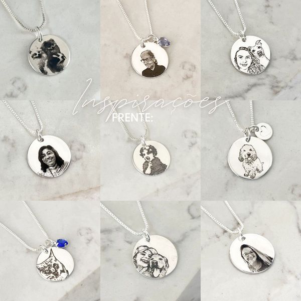Colar Medalha M Personalizada Folheado em Prata 925