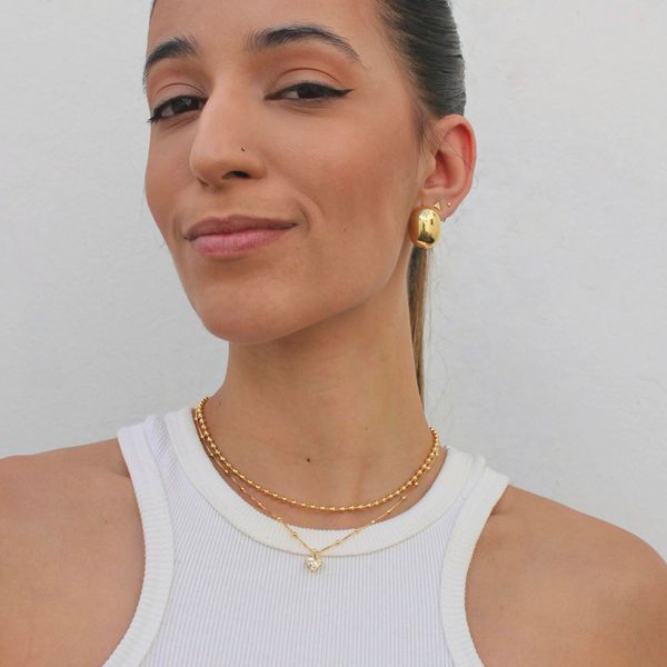 Brinco Oval Liso Folheado em Ouro 18k