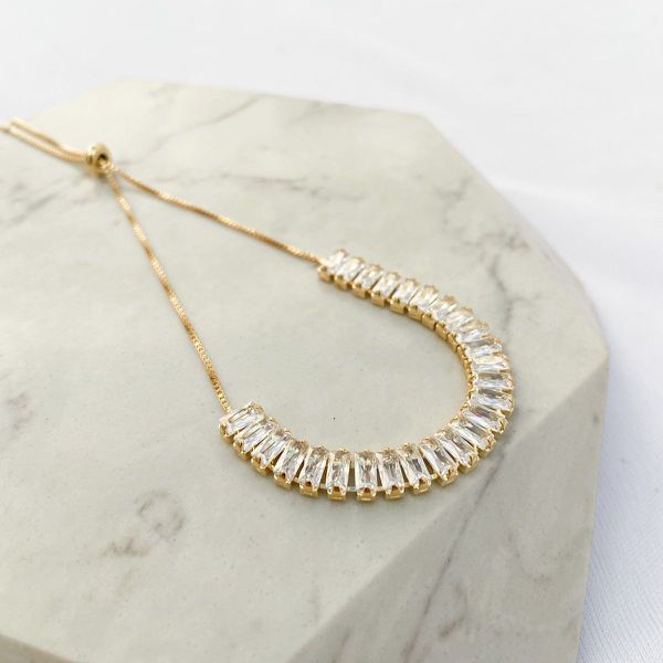 Pulseira Riviera baguete Folheado em Ouro 18k