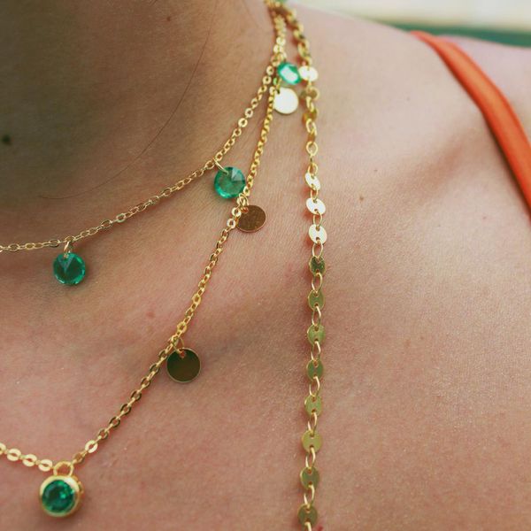 Colar Choker Pedra Turmalina Folheado em Ouro 18k