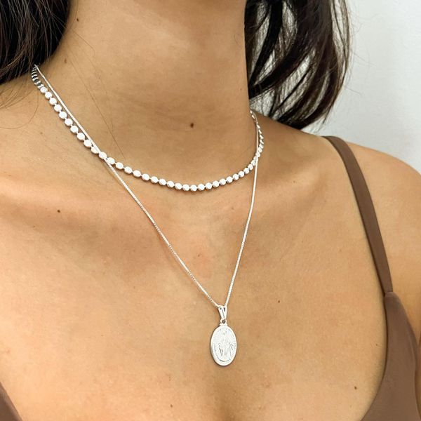 Colar Medalha Milagrosa Folheado em Prata 925