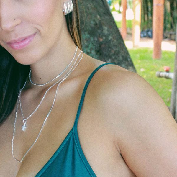 Colar Choker Bolinhas Achatadas Folheado em Prata 925