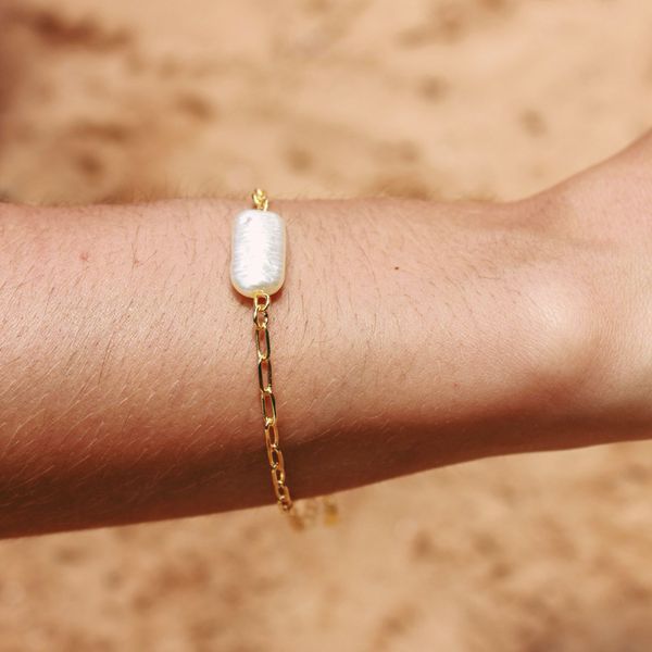 Pulseira Elos com Pérola Barroca Folheado em Ouro 18k