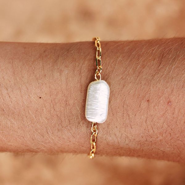 Pulseira Elos com Pérola Barroca Folheado em Ouro 18k