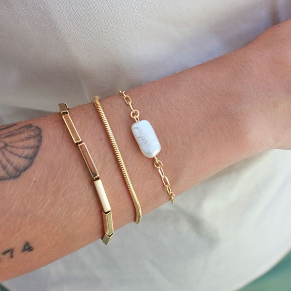 Pulseira Elos com Pérola Barroca Folheado em Ouro 18k