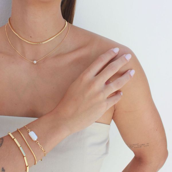 Pulseira Elos com Pérola Barroca Folheado em Ouro 18k